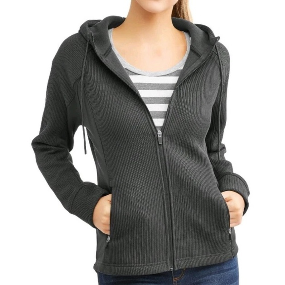 Swiss Tech Dark Gray Zip-Up Front Pockets Hooded Jacket Women’s Size Small
